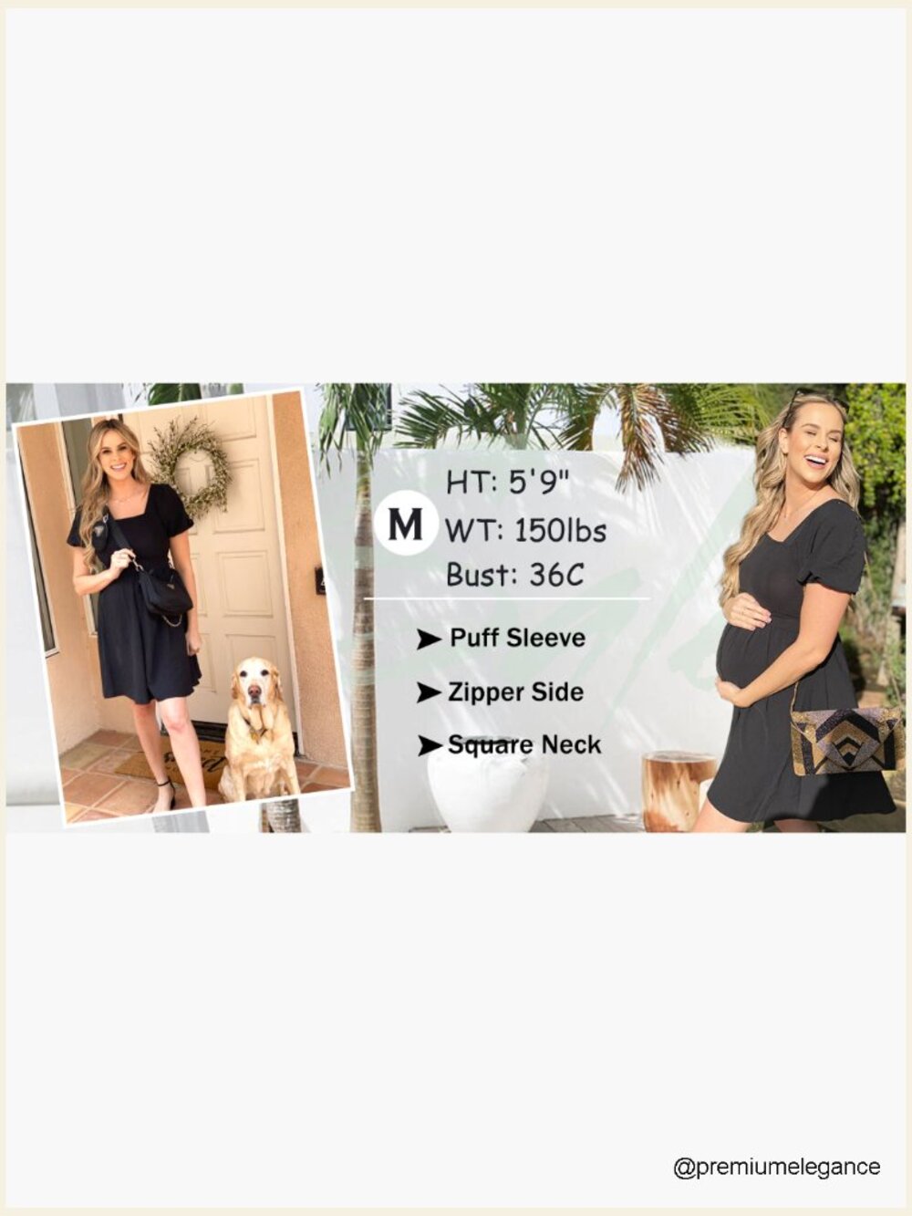 Puff Sleeve Square Neck Tie Back Dress with Zipper Casual A-Line - Picture 7 of 7